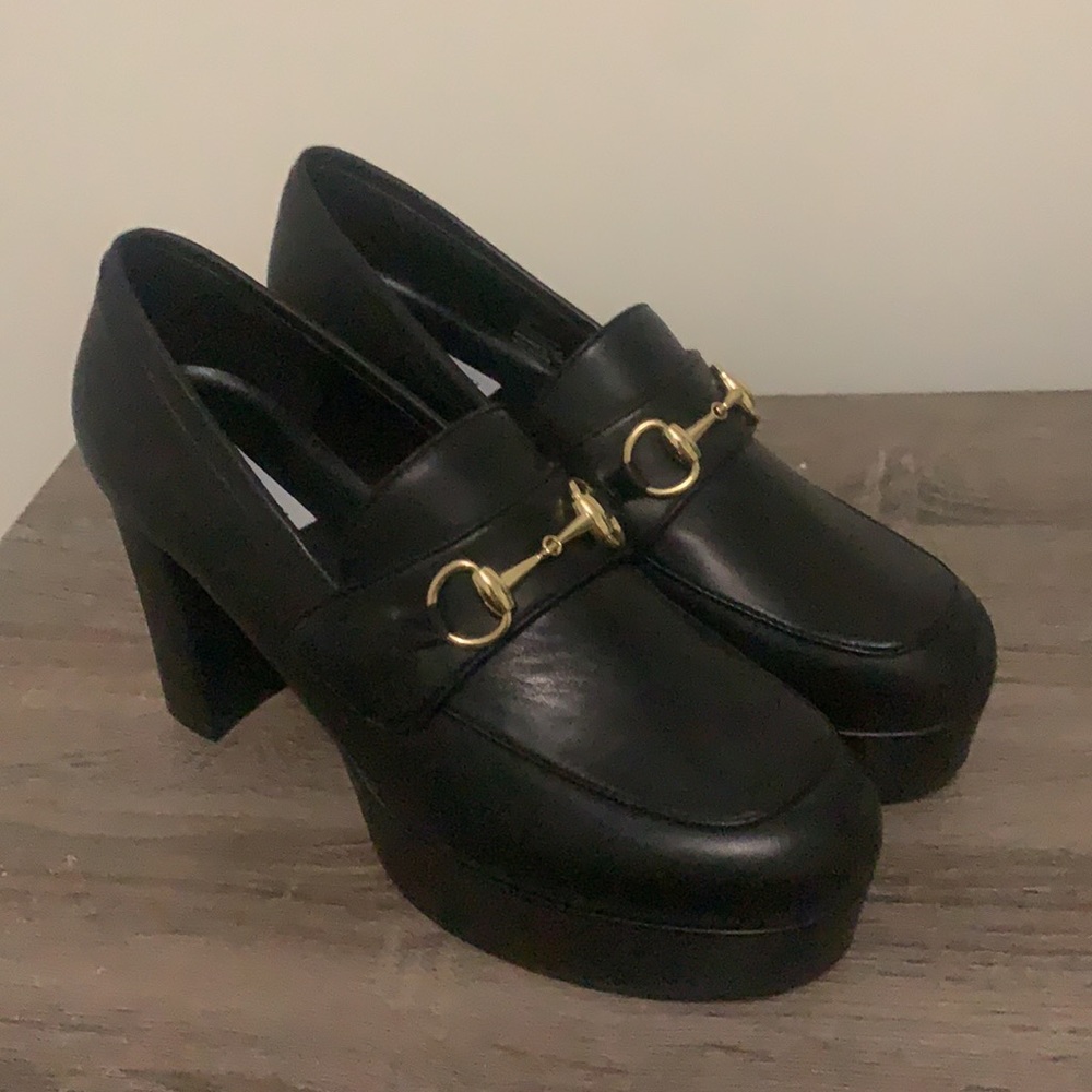 Steve Madden Black Horse-Bit Platform Loafers